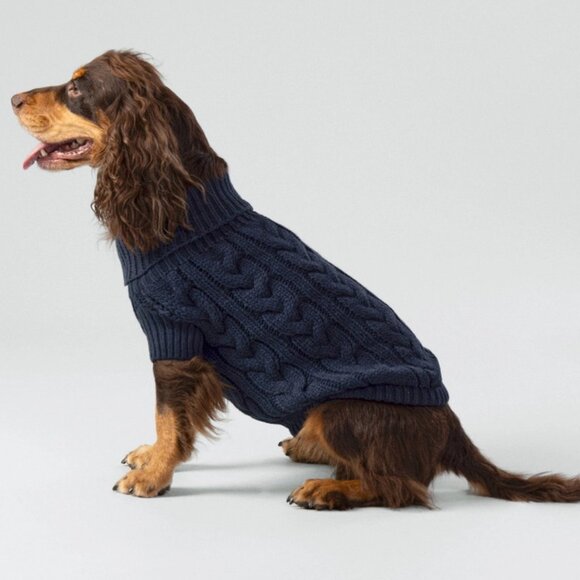 Hackett X Hugo Hudson Cable Knit Pullover Dog Jumper in Navy - Picture 1 of 4